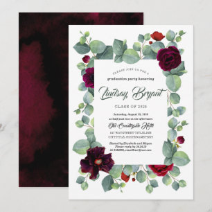 Eucalyptus Greenery Burgundy Floral Graduation Invitation