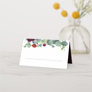 Eucalyptus Greenery   Burgundy Red Floral Wedding Place Card