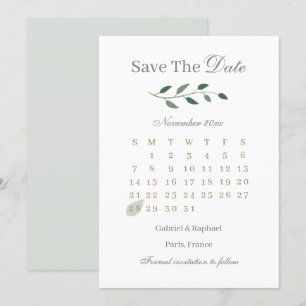 Eucalyptus Greenery Calendar Save The Date Wedding Invitation