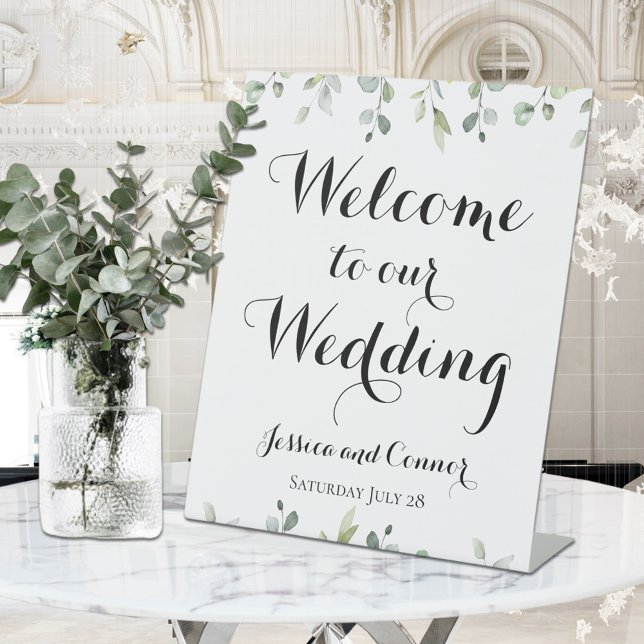 Eucalyptus Greenery Calligraphy Welcome Wedding Pedestal Sign (Creator Uploaded)