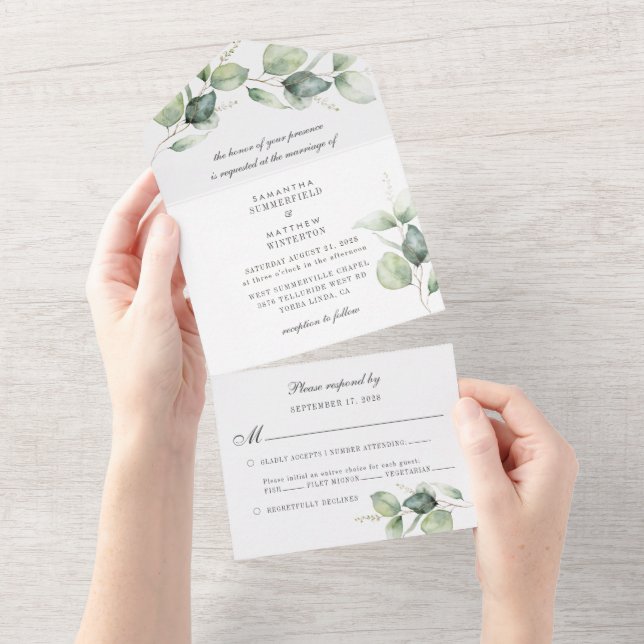 Eucalyptus Greenery Chic Botanical Wedding All In One Invitation (Tearaway)