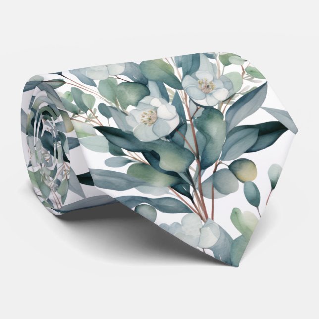 Eucalyptus Greenery Classic Formal Floral Neck Tie (Rolled)