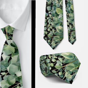 Eucalyptus Greenery Classic Formal Floral Neck Tie