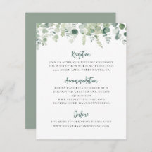 Eucalyptus Greenery Détails du Mariage Carte de bo