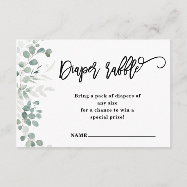 Eucalyptus Greenery | Diaper Raffle | Baby Shower  Enclosure Card (Front)