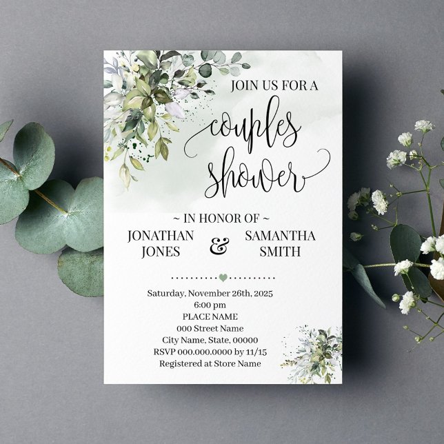 Eucalyptus greenery dust watercolor couples shower invitation (Creator Uploaded)