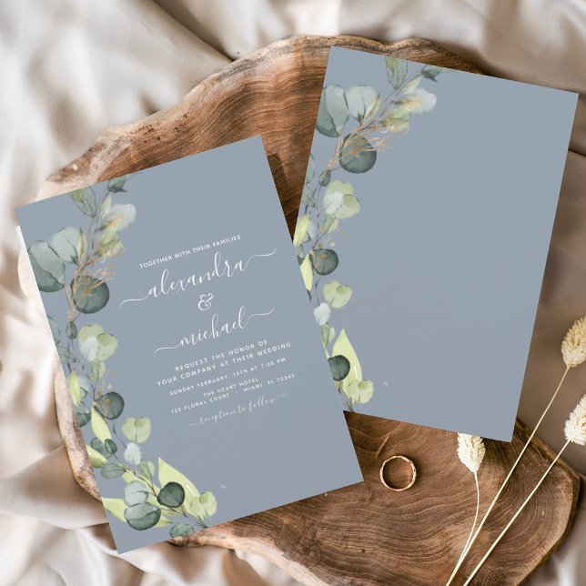 Eucalyptus Greenery Dusty Blue Elegant Wedding Invitation (Creator Uploaded)