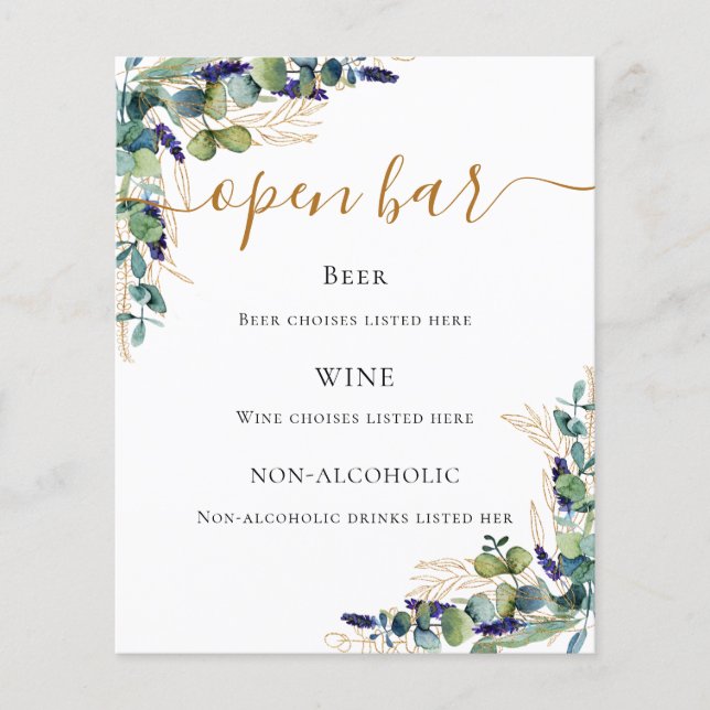 Eucalyptus greenery elegant bar menu (Front)