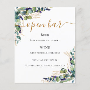 Eucalyptus greenery elegant bar menu
