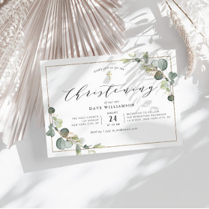 eucalyptus greenery elegant frame christening invitation