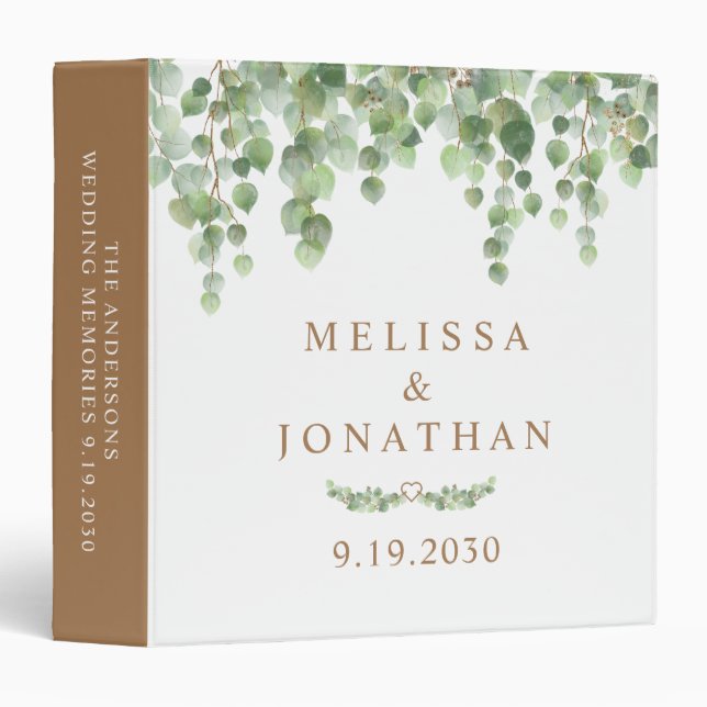 Eucalyptus Greenery Elegant Gold Wedding Photo Binder (Front/Spine)