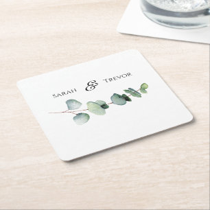 Eucalyptus Greenery Elegant Minimalist Wedding  Square Paper Coaster