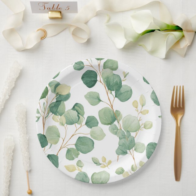Eucalyptus Greenery Elegant Pattern Paper Plate (Wedding)