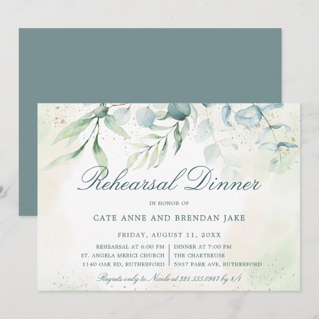 Eucalyptus Greenery Elegant Rehearsal Dinner Invitation (Front/Back)