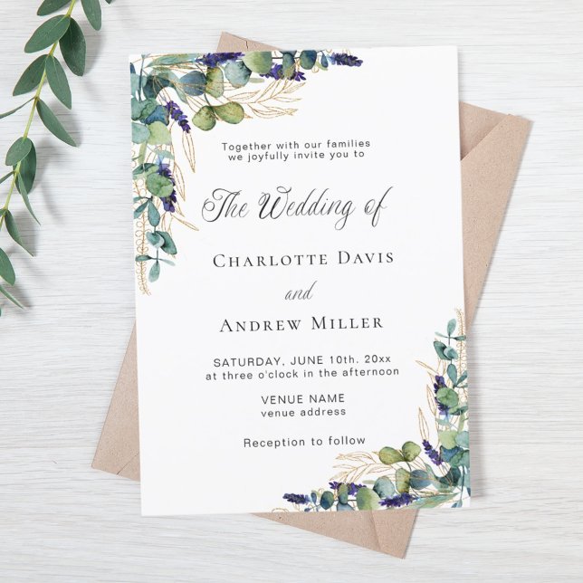 Eucalyptus greenery elegant script wedding invitation (Creator Uploaded)