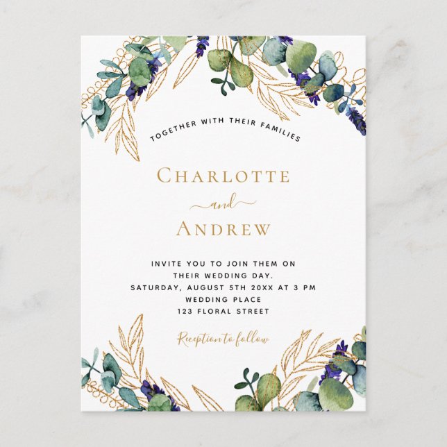 Eucalyptus greenery elegant wedding invitation postcard (Front)