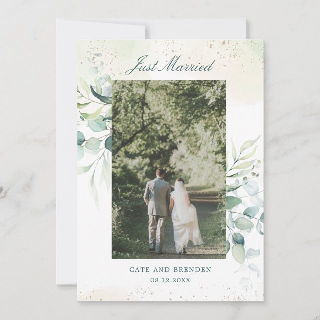 Eucalyptus Greenery Elopement Wedding Photo Announcement (Front)