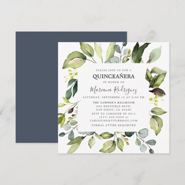 Eucalyptus & Greenery Enchanted Forest Quinceañera Invitation (Front/Back)