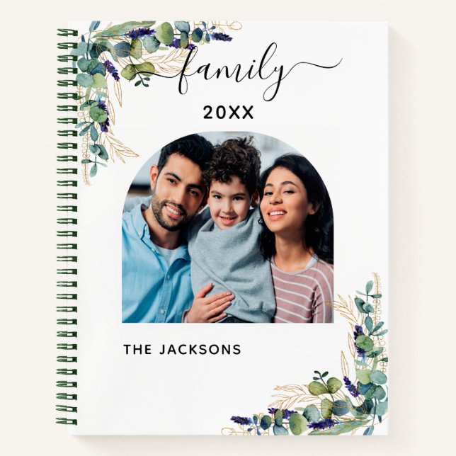 Eucalyptus greenery family photo name notebook (Front)