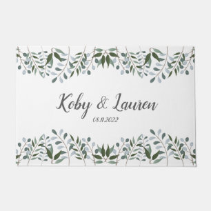 Eucalyptus Greenery Floral Anniversary Date Doormat