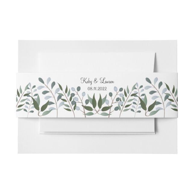Eucalyptus Greenery Floral Anniversary Date Invitation Belly Band (Front Example)