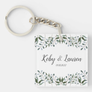 Eucalyptus Greenery Floral Anniversary Date Keychain