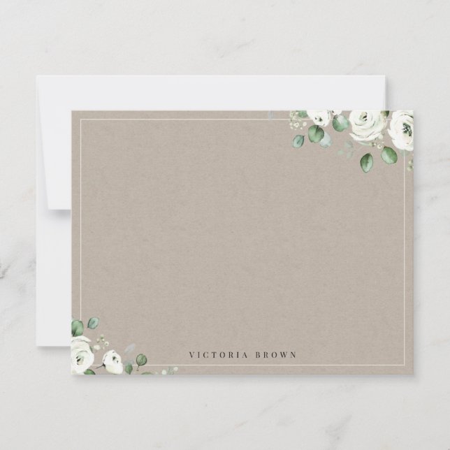Eucalyptus greenery Floral Personalized Stationery Card (Front)