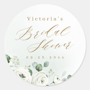 Eucalyptus Greenery floral rustic bridal shower Classic Round Sticker