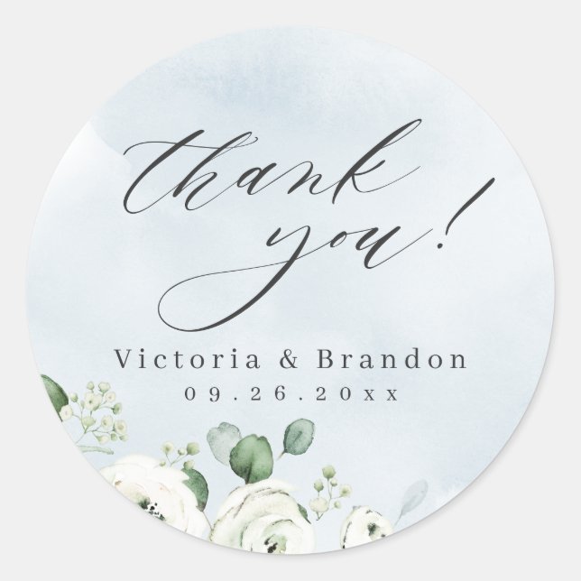 Eucalyptus Greenery floral rustic thank you Classic Round Sticker (Front)