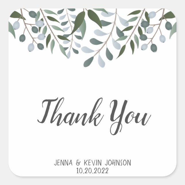 Eucalyptus Greenery Floral Thank You Square Sticker (Front)