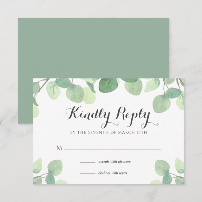 Eucalyptus Greenery Floral Wedding RSVP Card (Front/Back)