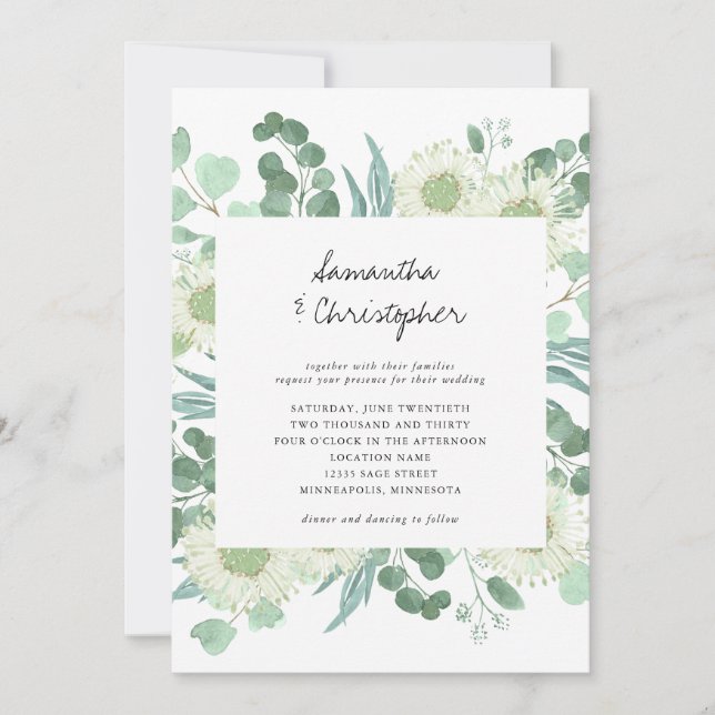 Eucalyptus Greenery Flowers Wedding Invitation (Front)