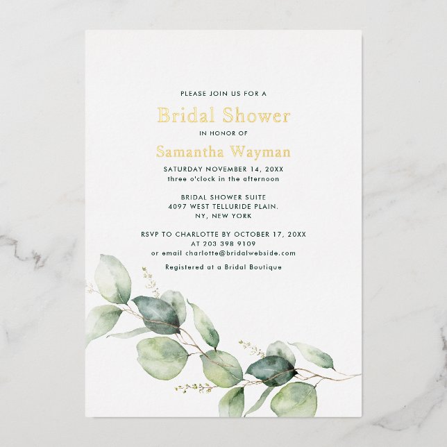 Eucalyptus Greenery Foliage Bridal Shower Gold (Front)