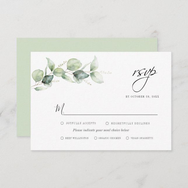 Eucalyptus Greenery Foliage Minimalist Wedding RSVP Card (Front/Back)