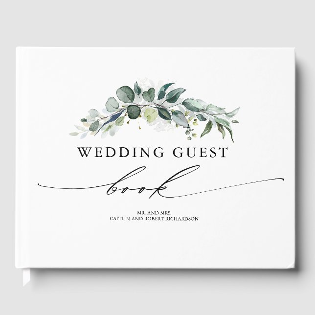 Eucalyptus Greenery Foliage Wedding Guest Book (Front)