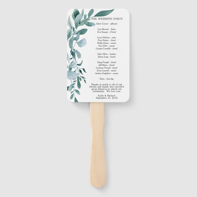 Eucalyptus Greenery Frame Green Blue White Black Hand Fan (Back)