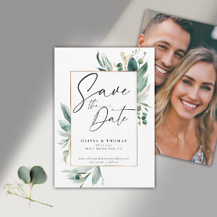 Eucalyptus Greenery Frame Modern Photo Wedding Save The Date