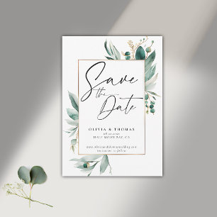 Eucalyptus Greenery Frame Modern Romance Wedding Save The Date