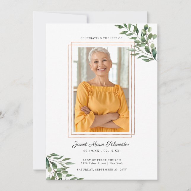 Eucalyptus Greenery | Funeral Memorial Program (Front)
