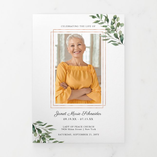 Eucalyptus Greenery | Funeral Memorial Program Tri-Fold Announcement (Cover)