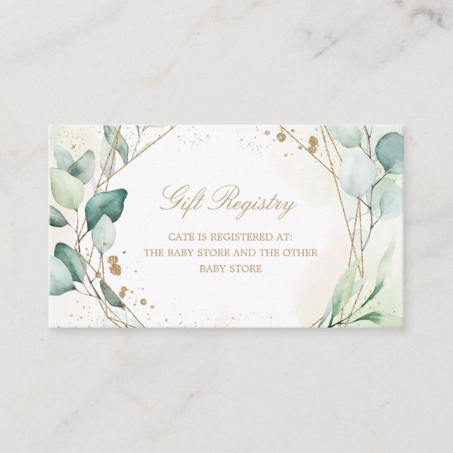 Eucalyptus Greenery Geometric Baby Shower Registry Enclosure Card (Front)