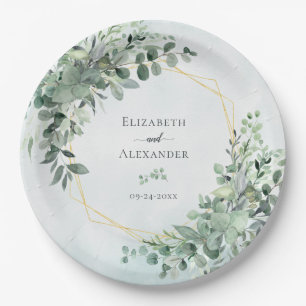 Eucalyptus Greenery Geometric Elegant Wedding Paper Plate