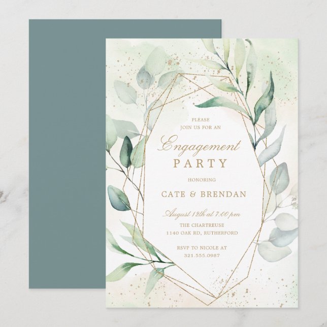 Eucalyptus Greenery Geometric Engagement Party Invitation (Front/Back)