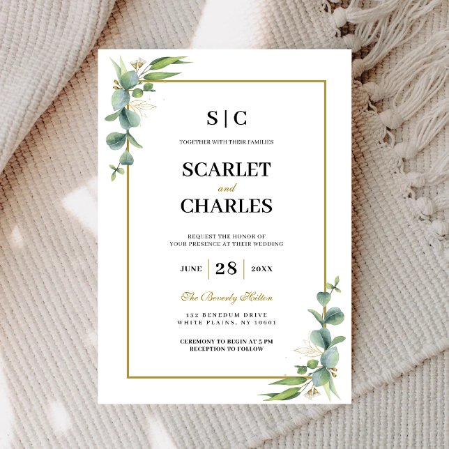 Eucalyptus Greenery Geometric Floral Wedding Invitation (Eucalyptus greenery geometric invitation creates a stylish first impression for your wedding.)