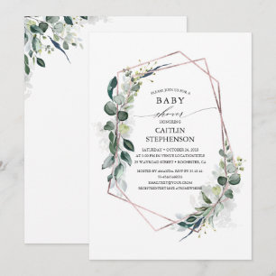 Eucalyptus Greenery Geometric Modern Baby Shower Invitation