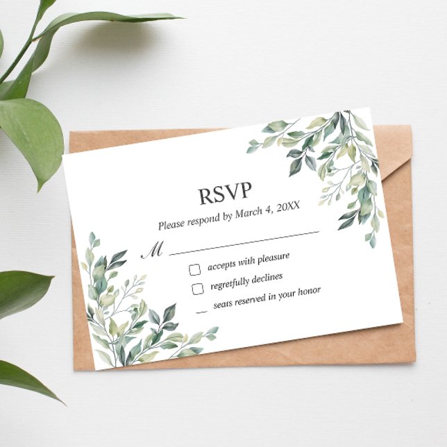 Eucalyptus Greenery Geometric RSVP Card (Creator Uploaded)
