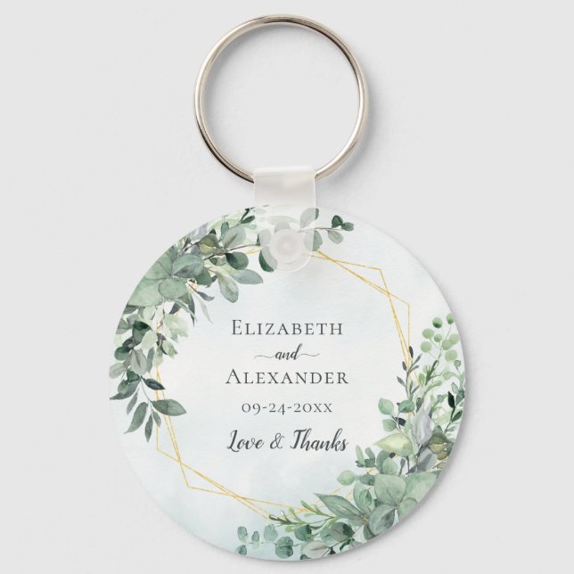 Eucalyptus Greenery Geometric Watercolor Wedding  Keychain (Front)