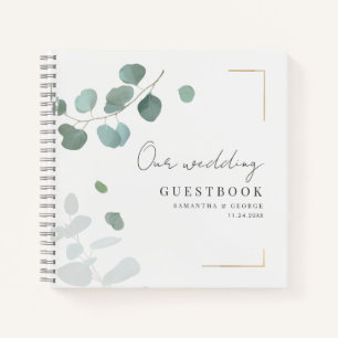 Eucalyptus Greenery Geometric Wedding Guestbook Notebook