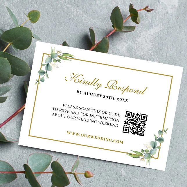 Eucalyptus Greenery Geometric Wedding QR Code RSVP Card (Eucalyptus greenery QR Code RSVP card makes guest replies easy with modern elegance.)