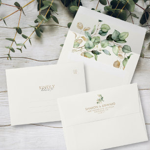 Eucalyptus Greenery & Gold 5x7 Wedding Invitation Envelope